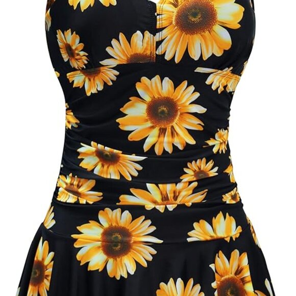 Summer Mae XXXL Plus Size Vintage One Piece Swimsuits w/ Tummy Control Sunflower - Picture 1 of 5